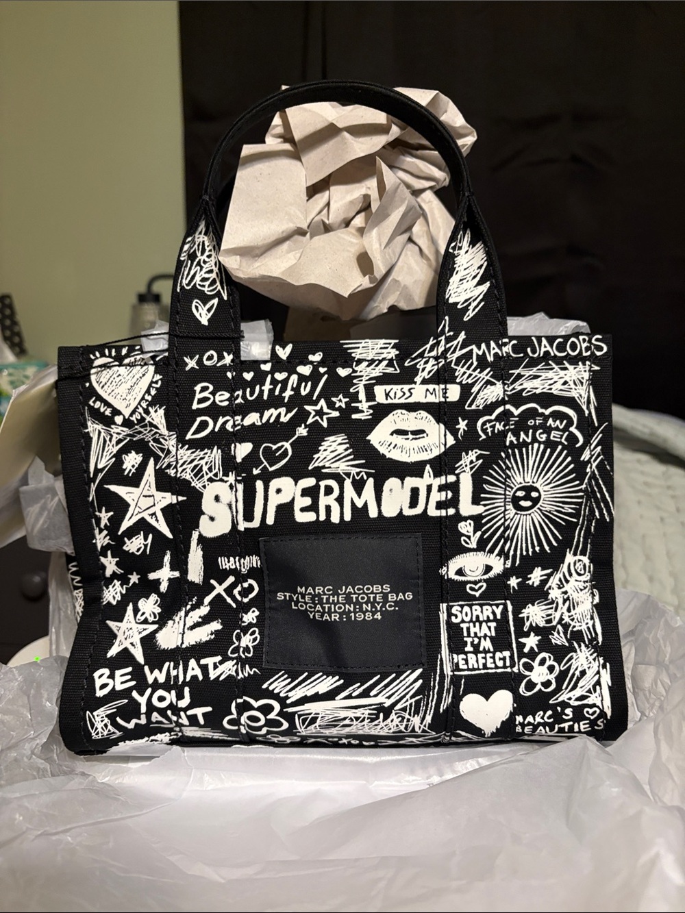 Marc Jacobs Black & White Graffiti 'Supermodel' Canvas Tote
